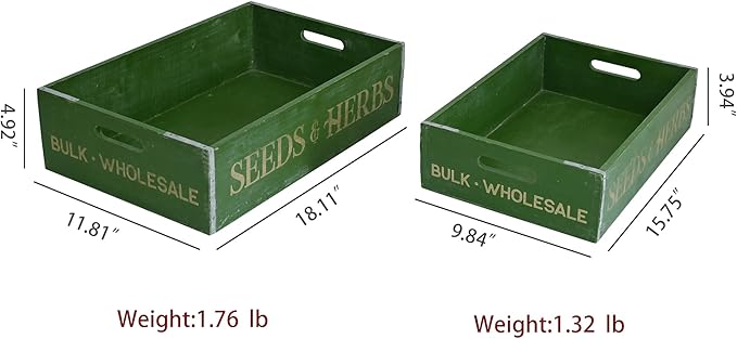 Extra Large Wooden Crate Set of 2 Rustic Wood Storage Crates Farmhouse Nesting Wooden Crate Basket Vintage Home Decorative Boxes with Handles for Display (Green)