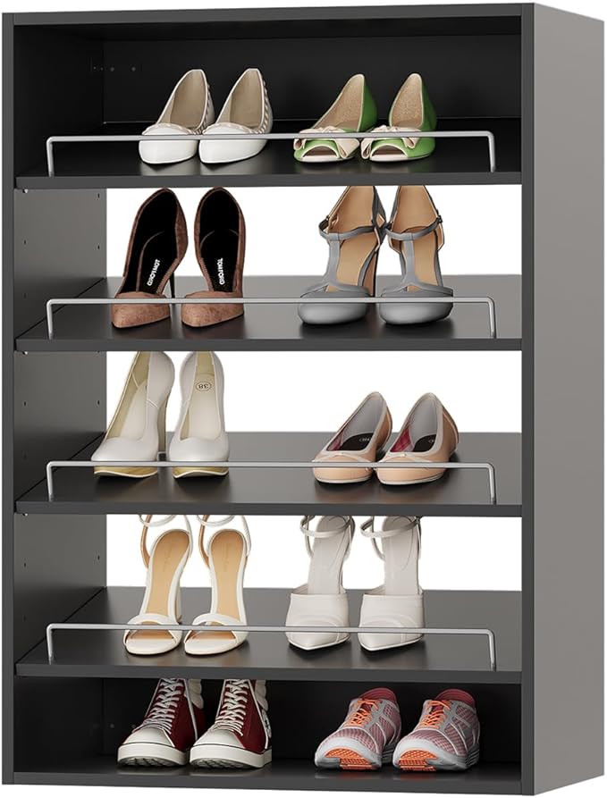 ROOMTEC 25.5" Shoe Shelf Short Tower Closet Unit, Modular Closet System with Shelf, Wardrobe Organizer for Bedroom or Walk-in Closet, Wall Mounted, Customizable Clothes Storage Unit, Black