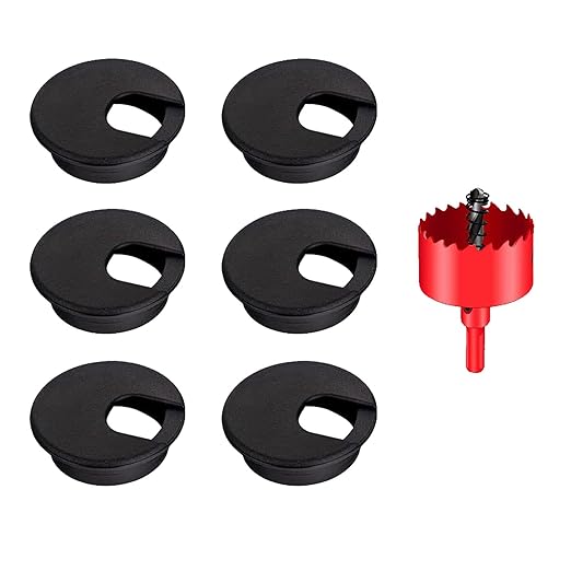 TuTuYa 6PCS Desk Grommet, Desk Grommet 2Inch(50mm) Desk Cable Grommet Desk Cable Hole Covers with Hole Saw, Ideal Solution for Office and Home Table Cable (Black, 2Inch_50mm)