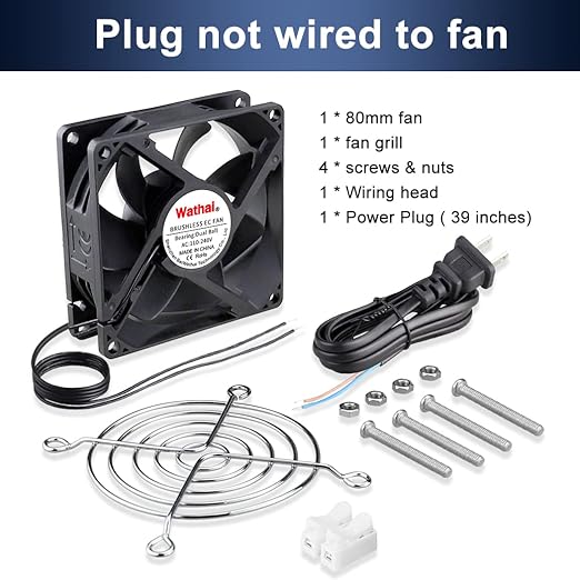 Wathai 80mm EC Axial Fan AC 110V 115V 120V 220V 240V Brushless Cooling Fan 80mm x 25mm