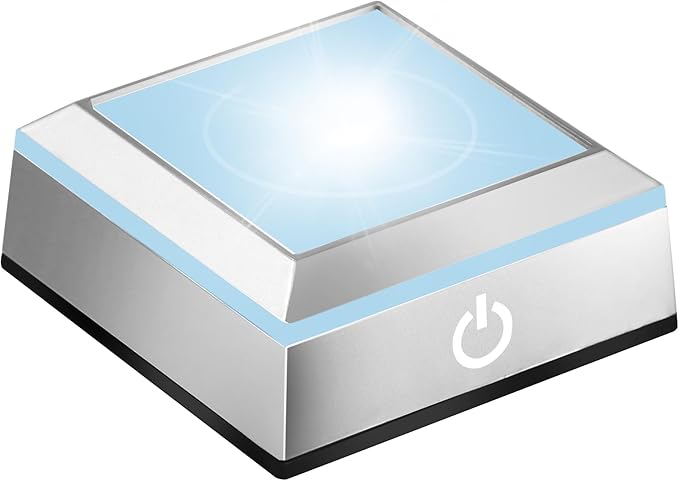 EUSTUMA LED Light Base Non-Slip Square Display Stand In A Variety of Colors,Suitable for Glass Crystal Spherical Artwork (Silver Led Base for Glass Ball)
