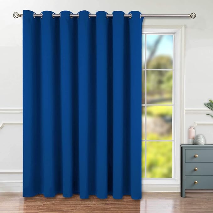 BGment Royal Blue Sliding Door Curtain 120 Inch Long - Wide Room Darkening Room Divider Curtain for Bedroom Privacy Themral Insulated Grommet Room Separator Drape, 1 Panel, 100 X 120
