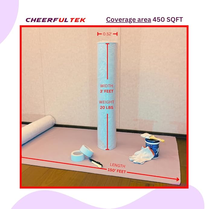 Heavy-Duty Temporary Floor Protection, All Purpose Scratch & Waterproof-Worry Free, Underlayment, Renovation & Construction Canvas Drop Cloth Tarp, Anti-Slip, Durable, Reusable 3'x150'-450 SQFT