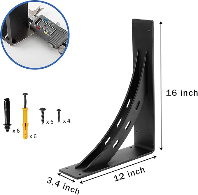 Heavy Duty Shelf Brackets (Set of 2) - 16" x 12" Max Load 1100 Lbs - Premium Alloy Metal Mantel Brackets