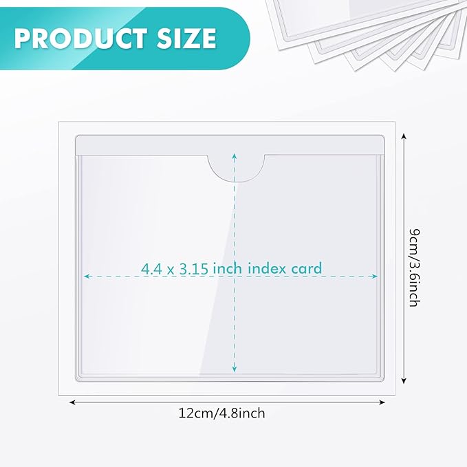 Chinco 50 Pack Clear Adhesive Pockets, Labels for Storage Bins, Plastic Self Adhesive Index Card Holder with Top Open for Organizing Bins Box Drawer(3.6 x 4.8 Inches)