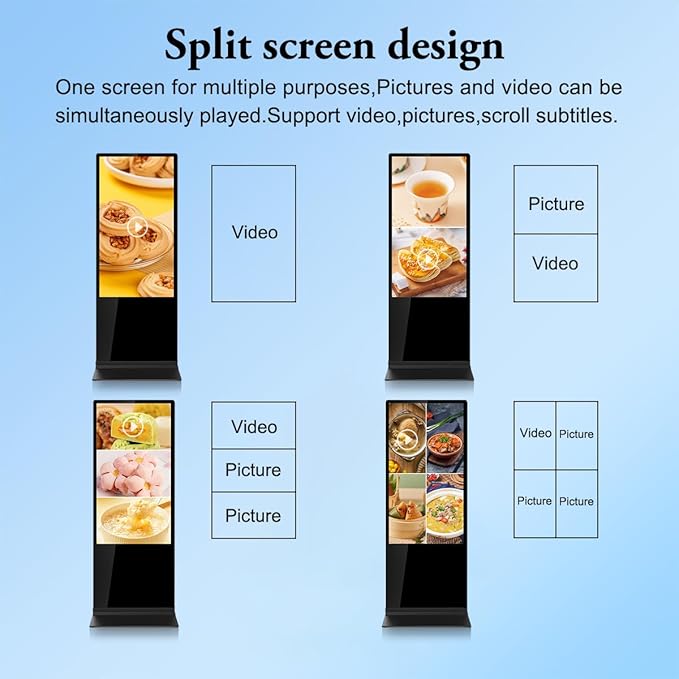 55 Inches Indoor Digital Signage Display Floor Standing Advertising Kiosk Android System with WiFi HDMI/USB Input Auto AD Player (Non-Touch Screen, 55 Inches)