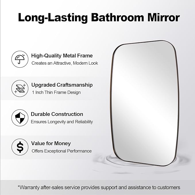 ANDY STAR Bronze Oblong Mirror, 32x40 Inch Brushed Bronze Oval Mirror for Bathroom with Stainless Steel Metal Frame, Wall Mouned for Bathroom, Living Room, Entryway