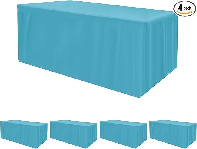 HolidayIdeas Fitted Tablecloths for 8 Foot Rectangle Table, Wrinkle Resistant Washable Table Cover 30x96 Inch for Vendor Booth Display, Banquet, Trade Show, Teal, 4 Pcs