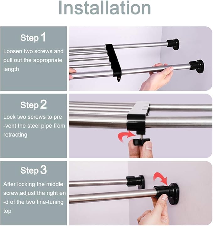 BAOYOUNI Expandable Shelf Closet Tension Rod Adjustable Shelving Unit Storage Rack Organizer Hanger Space Saving Divider for Wardrobe, Cupboard, Kitchen, Bathroom Use, Black