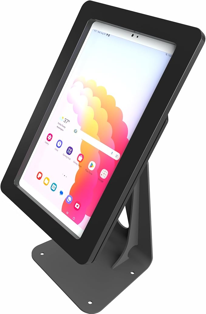 TABcare Anti-Theft Acrylic Case with 360 Rotate 180 Swivel Metal Desktop Stand & 90-Degree USB C Cable for Samsung Galaxy TAB A7 Lite 8.7" Tablet (Black, TAB A7 Lite 8.7)
