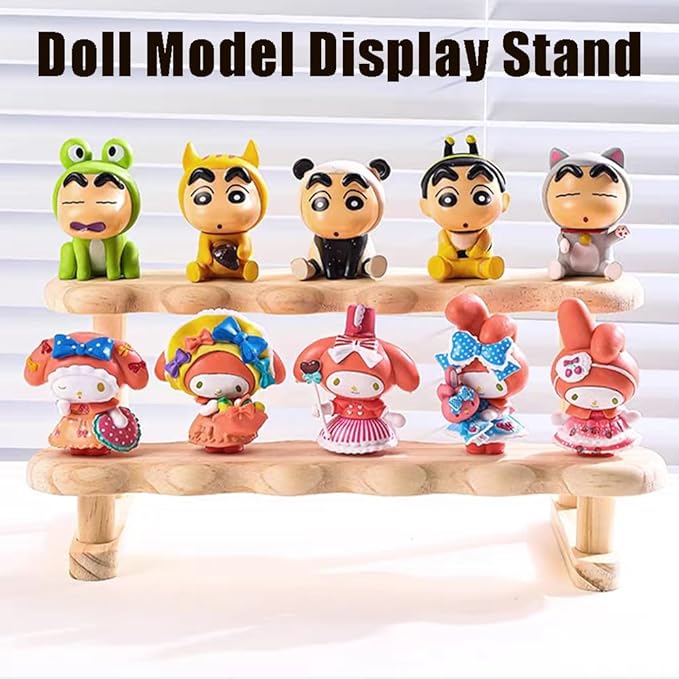 Double Deck Wooden Display Riser Stand, Minifigures Doll Model Organizer Stand,Small Plant Perfume Jewelry Storage Rack for Desktop Window Sill Bar