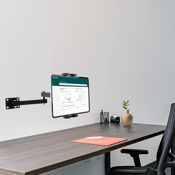 Foldable Wall Mount iPad Holder Tablet Mount Stand,360° Adjustable Tablet Holder,2-Stage Extendable Articulating Aluminum Alloy Arm,Compatible with 4.7~12.9" iPad/Nexus/e-Reader/Switch/iPhone