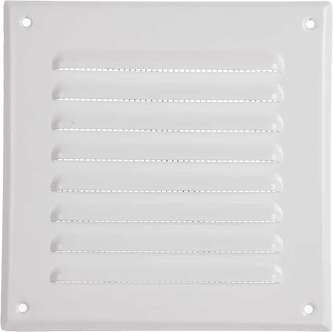 Vent Systems - 5 x 5 Inch (Inner) Pack of 2 White Metal Square Soffit Air Vent Grille Cover, Register Vent Deflector Louver Built-in Mesh HVAC for Bathroom Home Office Kitchen 6.5" x 6.5" (Outer)