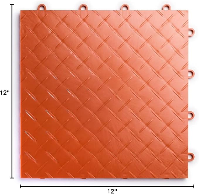 Big Floors RaceDeck Diamond Plate Design, Durable Interlocking Modular Garage Flooring Tile (Orange, 24 Pack of 12 x 12" Tiles)