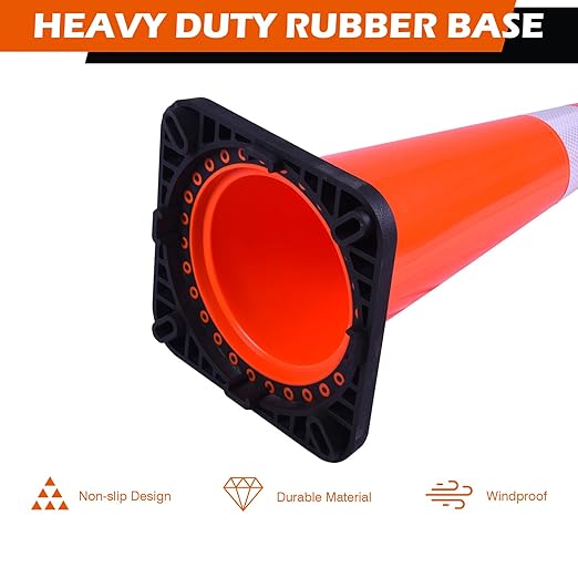 6 Pack 36 Inch Orange PVC Traffic Cones with Black Base, Stable Large Size Safety Cones for Highway, Construction, and Outdoor Use (6, Orange, 36 Inch)
