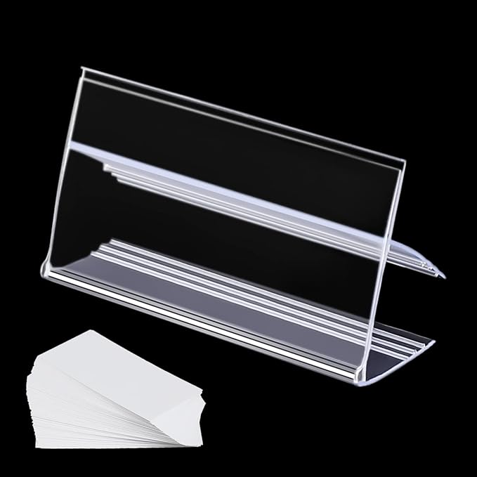 36pcs Wood Shelf Label Holder Plastic Price Tag Holder Supermarket Retail Sign PVC Clear Shelf Label Holder (Includes 50 Pieces Label Inserts) Perfect Fits 25 mm Wooden Shelving.