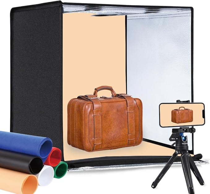PULUZ Light Box 24x24in, Portable Photo Studio Light Box with 120 LED Lights ＆6 Color backdrops Professional Photography Lighting Tent Kit for Big Product Photography Lightbox