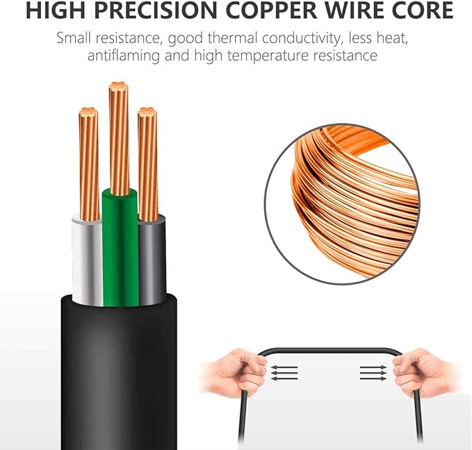 1FT 12/3 Extension Cord Heavy Duty Black 3-Outlet Indoor/Outdoor SJTW Lighted 12-Gauge Grounded Power Cable,12AWG 15 Amp, 1875 Watts，UL Listed，Safety