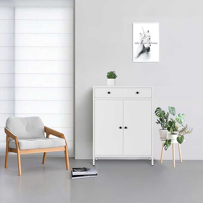 BESFUR Metal Storage Cabinet 35" H,Metal Cabinet with Drawer and Adjustable Shelf for Home Office, Garage,Classroom, Apartment, Warehouse, Utility Room White