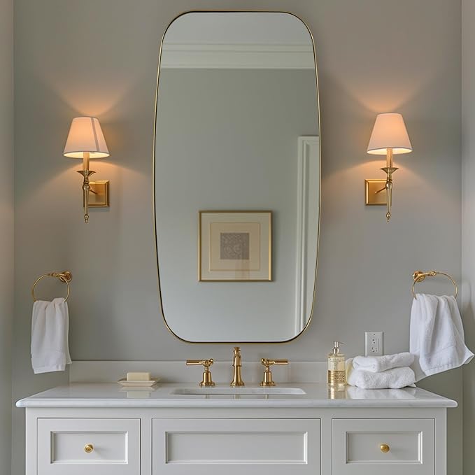 ANDY STAR 24x48 Gold Bathroom Mirror, Oblong Brass Mirror with Stainless Steel Metal Frame, Brushed Gold Oval Vanity Mirror for Over Sink, Modern Anti Rust Wall Mounted