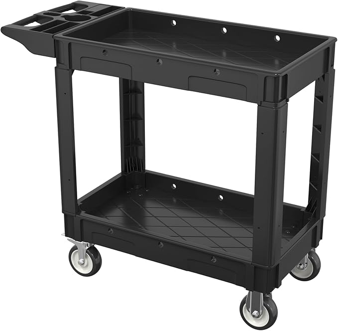 550LBS Utility Cart, 2-Tier 40x17 Inch Utility Cart with Wheels,Heavy Duty Service Cart-Lipped Shelves,Ergonomic Storage Handle and Swivel Wheels for Warehouse, Garage, Cleaning,Black