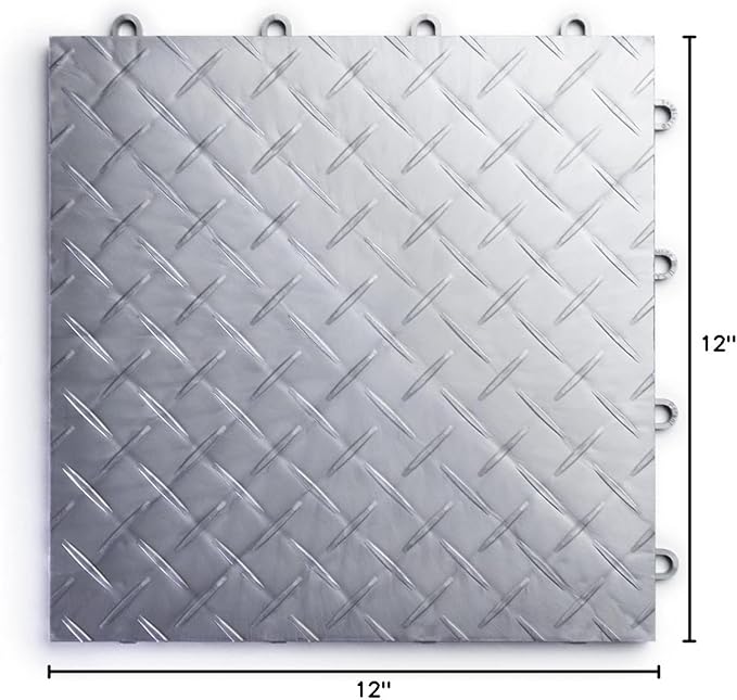 Big Floors RaceDeck Diamond Plate Design, Durable Interlocking Modular Garage Flooring Tile (Alloy, 24 Pack of 12 x 12" Tiles)