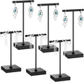 Kigeli 6 Pack Metal T Bar Earring Display Stand Retail Earring Display Holder Detachable Metal Earring Display Storage Rack Jewelry Photography Prop, Square Base, Height 4.3" and 5.1" (Black)