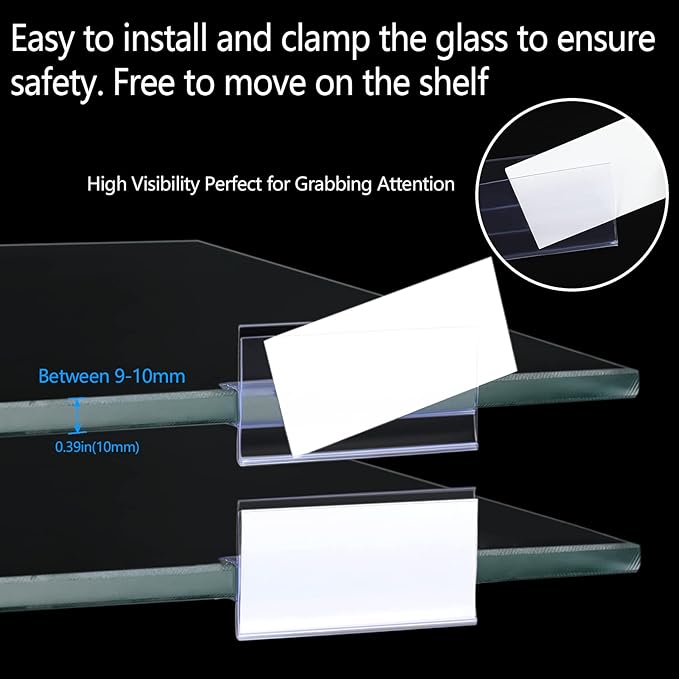 Glass Shelf Label Holders 40 pcs with Inserts fits Fits 3/8" Glass Shelving