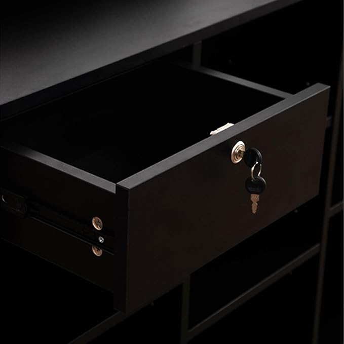 48" W x 22" D x 42" H - Tempered Glass Retail Display Case, Black Reception Desk, Retail Checkout Counter with Lockable Drawers, Suitable for Offices, Retail Stores and Boutiques