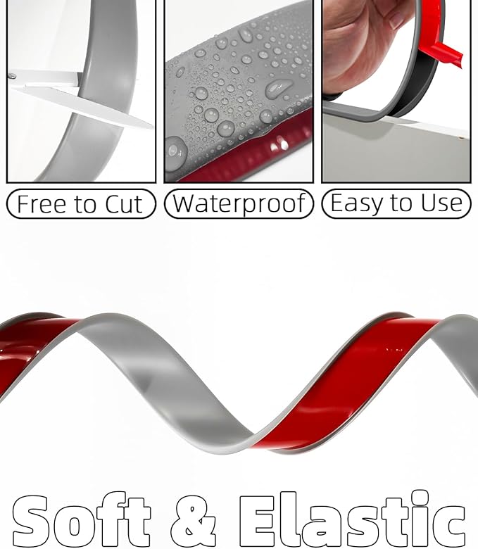 U-Shape Gray TPE Edge Banding 16.4Ft Self-Adhesive Flexible Edge Trim, Furniture Edge Protector & Countertop Molding (W:0.8'' H:0.2'')