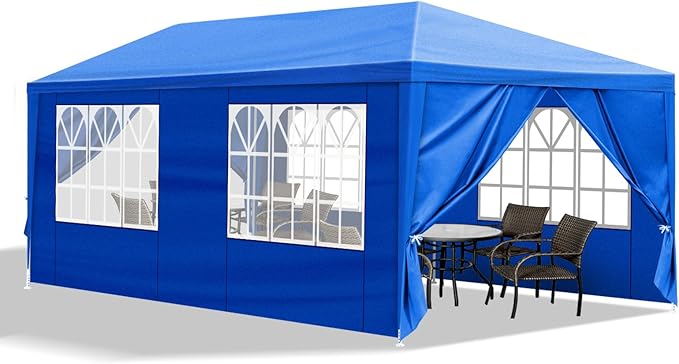 10x20 FT Party Tent, Outdoor Wedding Tents for Parties, Canopy Event Tent with 6 Removable Sidewalls, Waterproof Gazebo Shelter for Birthday Parties, Weddings, BBQs & Events (10X20FT-6Sides Blue)