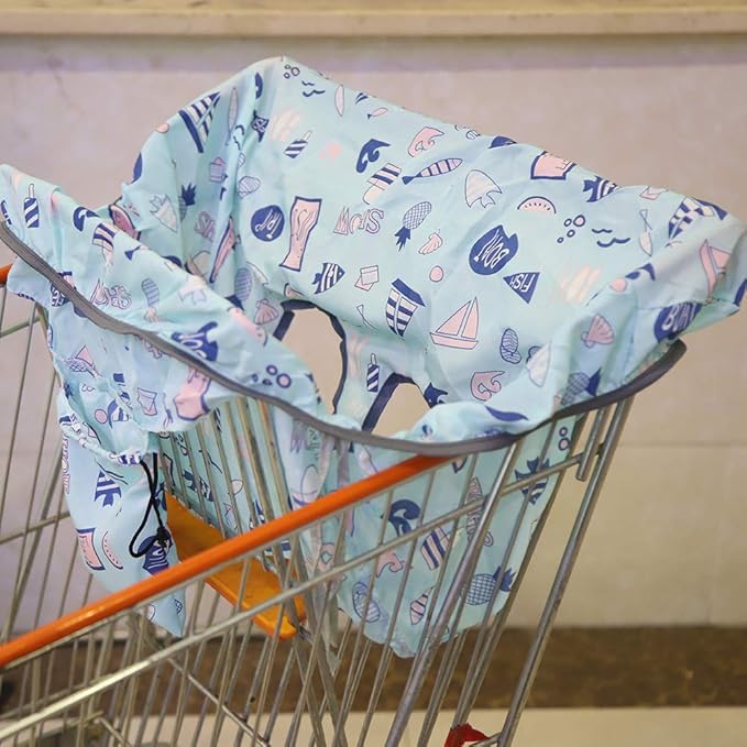 Portable Shopping Cart Cover with Infant Chair Seat Cushion, Machine Washable, Multipurpose Storage Bag for Unisex Babies