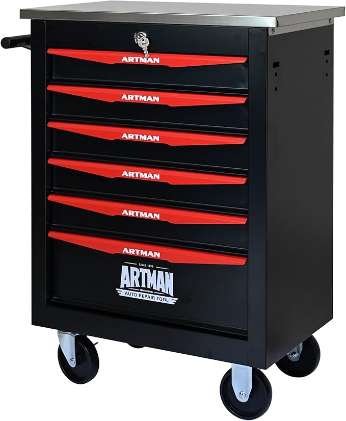 6 Drawer Rolling Tool Chest with Locker, 22.2" D Metal Movable Lockable Tool Cart Box Multi-Functional Hardware Storage Cabinet Box for Warehouse Basement Home Pantry Garage