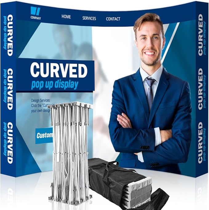 Custom Curved Pop Up Displays Trade Show Backdrop 7.5x7.5 FT Tension Fabric HD Banner Printing Banner Pop-up Display Stand Trade Show Booth Display for Business Corporate Wedding Mall