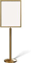 Crowd Control Warehouse Pedestal Standing Floor Sign Frame with Sloped Base, 22 x 28 Inch Vertical, Satin Brass- CCW Series SFFS-100