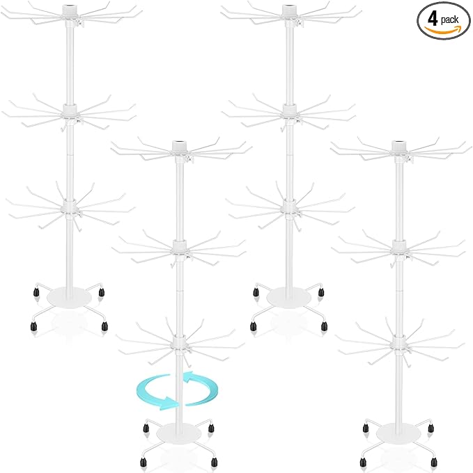 4 Pcs Spinning Jewelry Display Stand 3 Tier Rotating Keychain Earring Retail Rack Adjustable Fashion Counter Jewelry Tree Display Holder Organizer for Women Men (White)