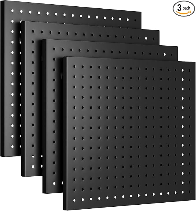 Peg Board,4 Pack Metal Pegboard Panels and Accessories,Heavy Duty Peg Board, Black Wall Pegboards Organizer for Garage,Bedroom,Ornaments Display