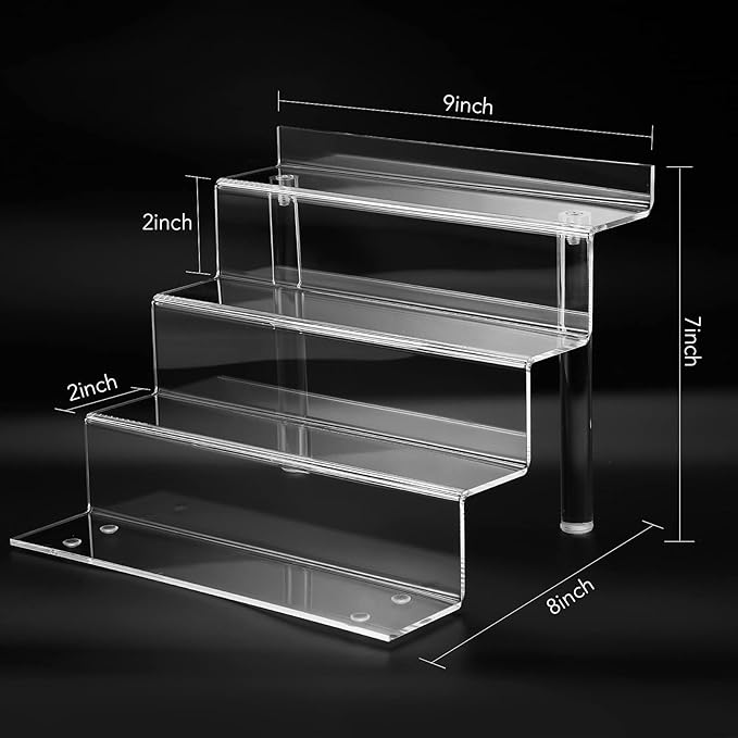 9 Inch Acrylic Shelf for Perfume Organizer in 3 Pack, 4 Tier Funko POP Shelves, Cologne Organizer Tiered Riser Display Stand, Acrylic Display for Decoration