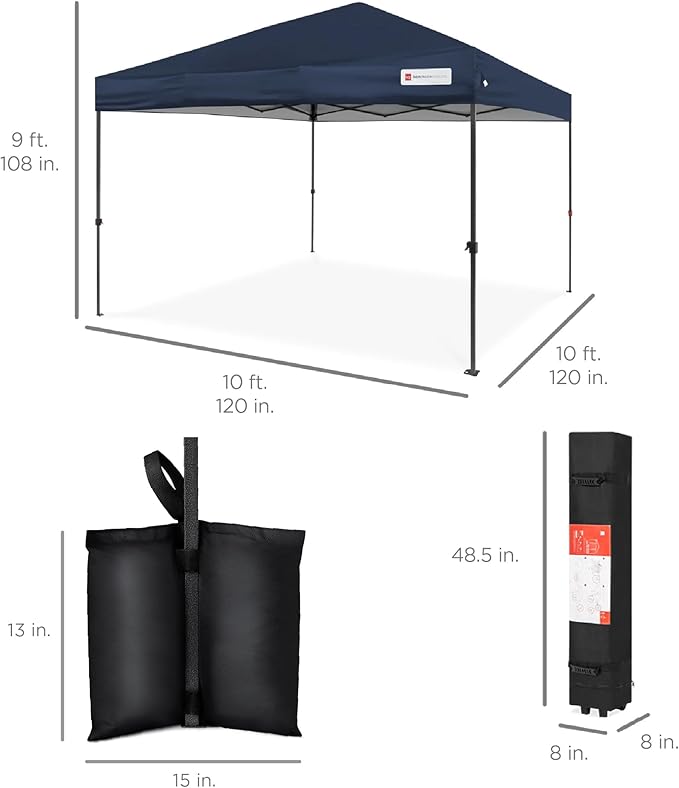 Best Choice Products 10x10ft 1-Person Setup Pop Up Canopy Tent Instant Portable Shelter w/ 1-Button Push, Case, 4 Weight Bags - Blue