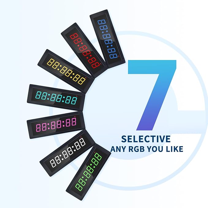 Gym Timer Clock with Remote Control & Push Button,7 RGB Color, Programmable Interval Timer, Countdown/Up Stopwatch,Wall Clock for Home Gym Garage,Portable Training Accessories(Plug-in)