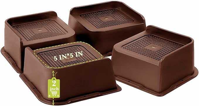 Bed Risers 1 inch, 2 inch, 3 inch, 4 inch, 6 inch, 8 inch Heavy Duty, Oversized Furniture Riser for Couch Sofa Table Chair Leg Frame Dorm, Support up to 6000 Lbs (Chocolat Brown 4 Pack, 2 inch)