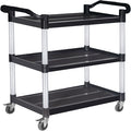 Plastic Utility Cart with Wheels Lockable, Heavy Duty Restaurant Cart, Service Cart for/Home/Office/Warehouse/Kitchen/Workshop,390 Lbs,2 Handles, Black.