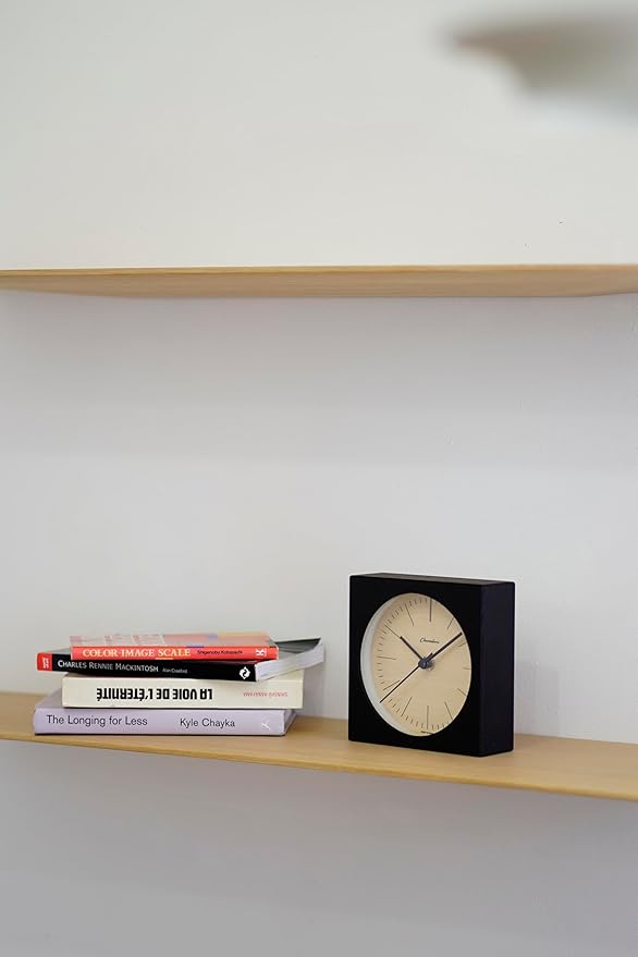 Wooden Desk Clock Japanese Handcrafted Solid Wood Clock Silent Non-Ticking Battery Operated Modern Decorative for Living Room Bedroom Office LINE Desk Clock CH-075 (Black)