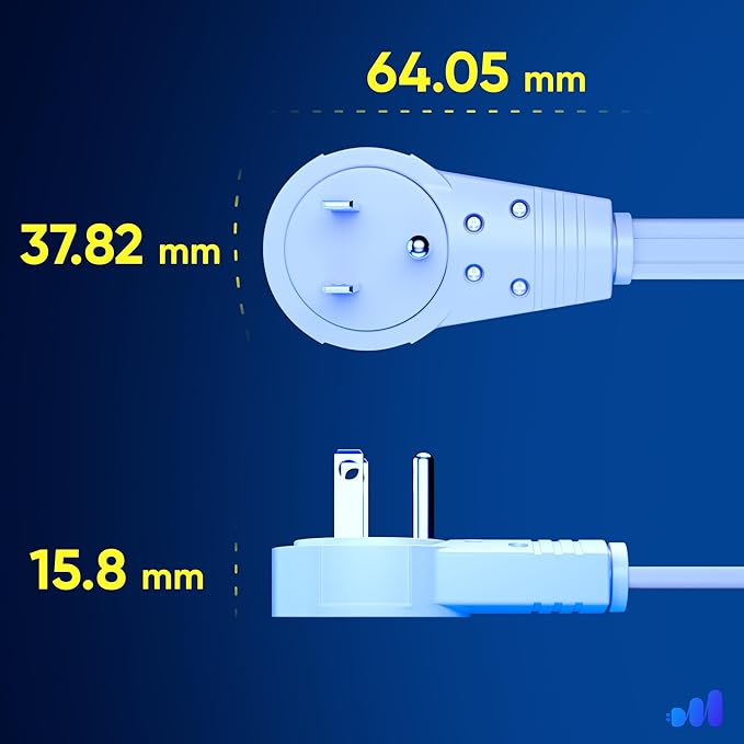 Maximm Cable 10 Ft 360° Rotating Flat Plug Extension Cord/Wire, 16 AWG Multi 3 Outlet Extension Wire, 3 Prong Grounded Wire - White - UL Certified
