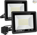 Ceena 2 Pack 60W Plug in LED Flood Light Outdoor, 6000lm Super Bright Floodlight with 5.9FT Wire, IP66 Waterproof 6000K LED Work Light for Garage, Yard, Patio, Front Door