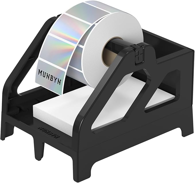 MUNBYN Label Holder for Rolls and Fan-Fold Labels, Thermal Sticker Roll Holder for Desktop Thermal Printer Shipping Supplies Industrial Paper, Black