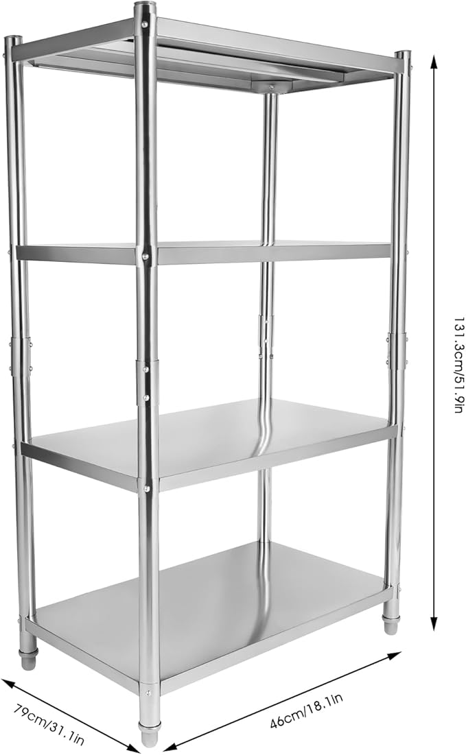 4-Tier Stainless Steel Shelf 31x18 Inch Heavy Duty Shelving Garage Storage Shelves Stainless Steel Shelves for Kitchen, Restaurant, Bar, Utility Room, Garage