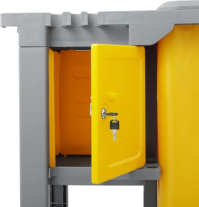 Dryser Commercial Janitorial Cleaning Cart on Wheels - Housekeeping Caddy with Key-Locking Cabinet