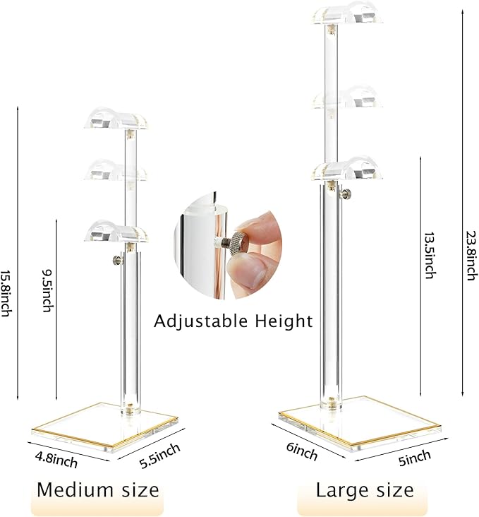 Adjustable Purse Display Stands, 2pc-9" to 16"&13"-24", Acrylic Purse Holder Stand, 8.5mm Thick Base Clear Handbag Hanging Stand for Vendor Boutique Retail Counter Display Tote Bag Clutch Jewelry