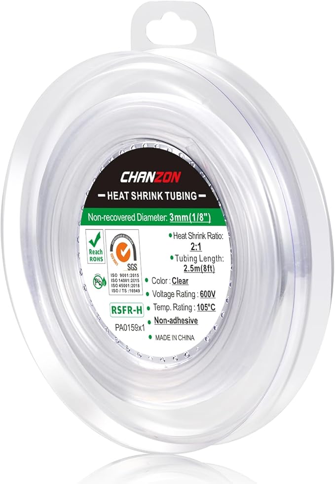 Chanzon 2:1 Ratio 1/8" (3mm) Heat Shrink Tubing 8Ft Roll (2.5M Total Length) Clear/Transparent Polyolefin Sleeving Wrap Shrinking 2 to 1 1pcs